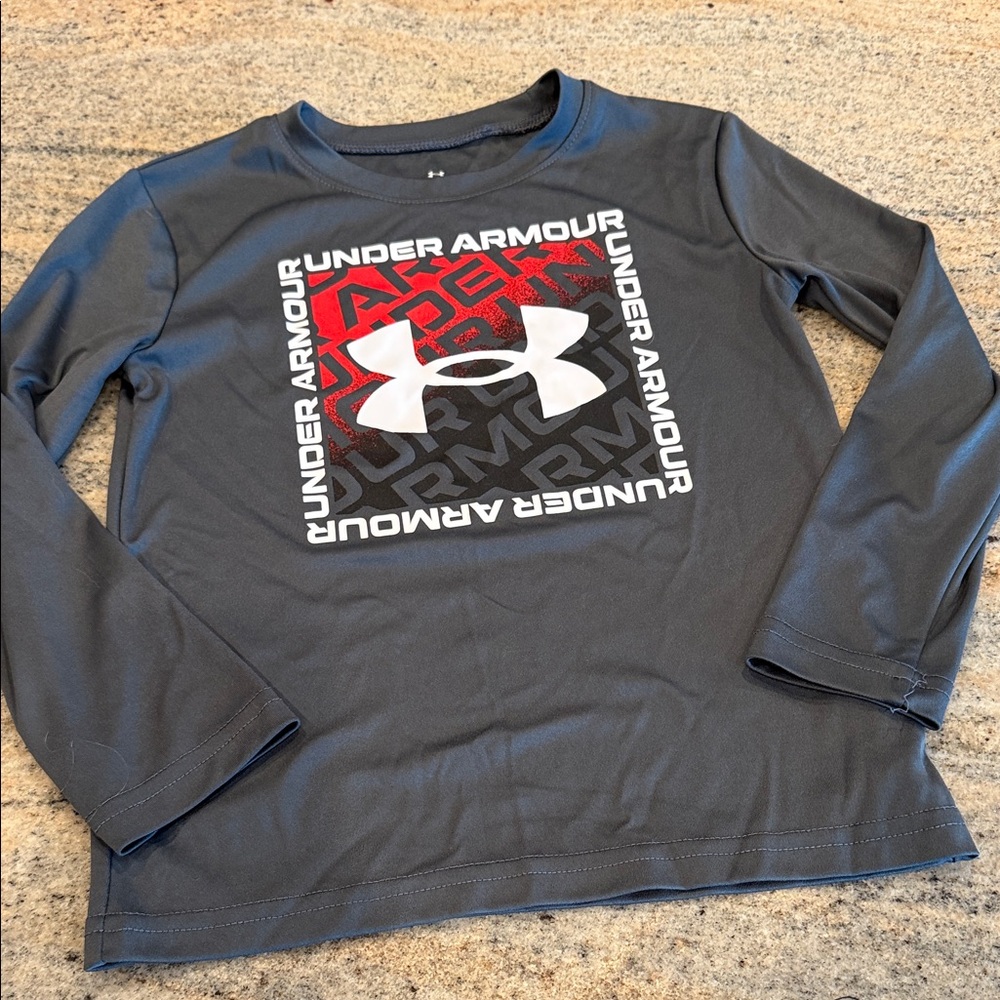 Under Armour Kids Charcoal and Red Long Sleeve Tee